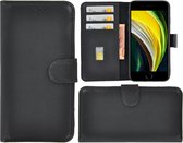 Pearlycase® Echt Leder Wallet Bookcase iPhone 7 Plus Hoesje Effen Zwart