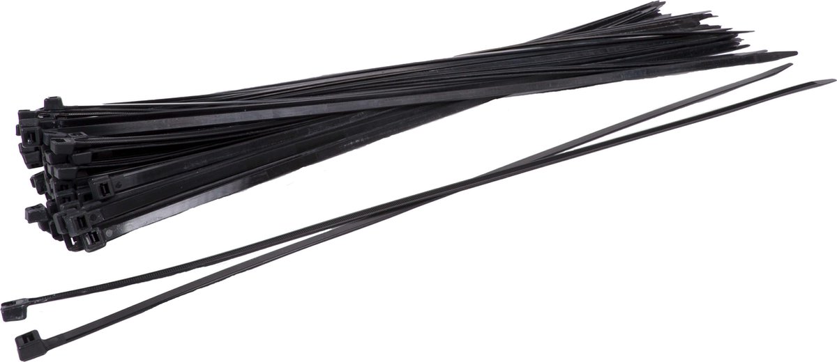 Kortpack - Kabelbinders/ Tyraps 368mm lang x 7.6mm breed - Zwart - 100 stuks - Treksterkte: 54.4KG - Bundeldiameter: 102mm - Bundelbandjes - Allesbinders - (099.1265)