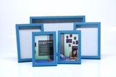 Multiframe - set van 5 fotokaders in verschillende formaten - blauw