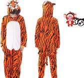 Onesie tijger huispak kostuum jumpsuit pyjama kinderen - 116-122 (120) + tas/sleutelhanger verkleedkleding
