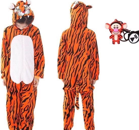 Onesie Tigrou Accueil Costume Costume Tigre Combinaison Pyjamas Enfants - 116-122 (120) + Sac / Porte-clés GRATUIT Déguisement