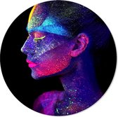 Graphic Message Print op Cirkel - Neon Vrouw - Portret - Rond Schilderij - Forex