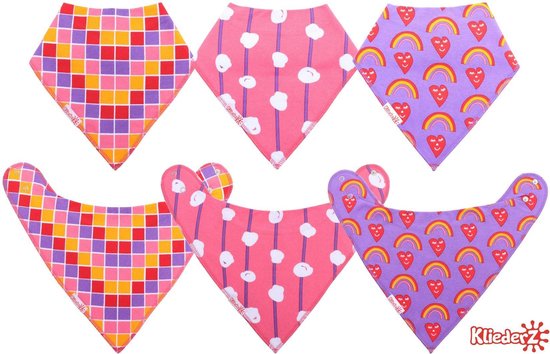 Bandana slabbetjes baby KliederZ - Purple & Pink kwijl slabben Meisjes - 3 stuks Puntslabbers paarse en roze print BB05A van KliederZ — afbeelding 3