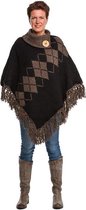 Poncho - omslagdoek - handgemaakt – hip - zwart - bruin - gerecycled - wol - katoen - duurzame kleding - maat XL