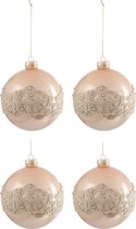 J-Line Doos Van 4 Kerstbal Kant Glas Goud Large Set van 2 dozen
