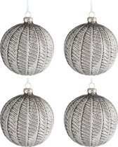 J-Line Doos Van 4 Kerstbal Rond Print Glas Grn/Beige Large 10Cm Set van 2 dozen