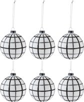 J-Line Doos Van 6 Kerstballen Ruiten Glas Wit/Zwart Small