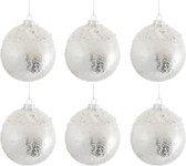 J-Line Doos Van 6 Kerstbal Pearl Glas Antiek Zilver/Wit Small