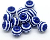 200 stuks kralen streep blauw wit 8mm