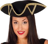 Guirca Carnaval verkleed hoed voor een Piraat - zwart/goud - polyester - heren/dames - driesteek hoed