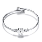 24/7 Jewelry Collection Hart Armband met Letter - Bangle - Initiaal - Zilverkleurig - Letter A