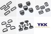 Complete set YKK gespen en haken, geschikt voor linten/tassenband van 4 cm breed, 5x5 st (25st in totaal)