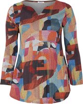 Paprika Dames Tuniek in warm plissétricot met geometrische print - T-shirt - Maat 48