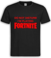 Zwart T shirt met Rode Tekst "do not disturb i'm playing Fortnite " ronde hals / Size M