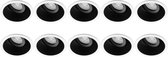 Spot Armatuur 10 Pack - Pragmi Zano Pro - GU10 Fitting - Inbouw Rond - Mat Zwart/Wit - Aluminium - Kantelbaar - Ø93mm - BES LED