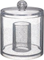 2 in 1 - Transparant wattenbollen houder - Doorzichtig grijs glitter