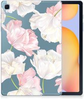 Leuk Hoesje Geschikt voor Samsung Galaxy Tab S6 Lite | Tab S6 Lite 2022 Cover Mooie Bloemen met doorzichte zijkanten
