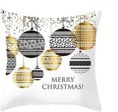 Kussenhoes Kerst Wit met Gouden Kerstballen en Merry Christmas (500175)