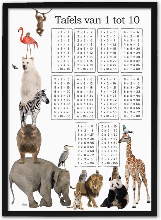 De tafels van 10 poster (vermenigvuldiging) wilde dieren 50x70 cm