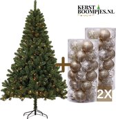 Complete Kunstkerstboom 210 cm met losse verlichting en gouden kerstballen - 180 LED - 1000 takjes - volle kerstboom - kerstboom kunststof - kerstballenset