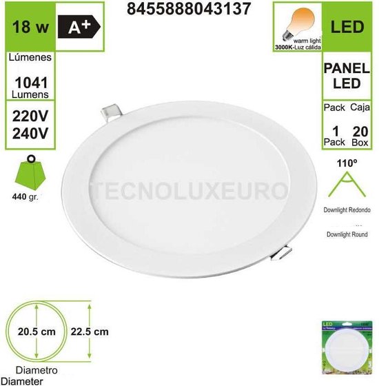INBOUW ROND LED-PANEEL 3000 K WARM LICHT 18 W (SET VAN 2)