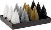 J-Line Display 12 kerstboom - kunststof - wit/zilver/goud/zwart - LED lichtjes