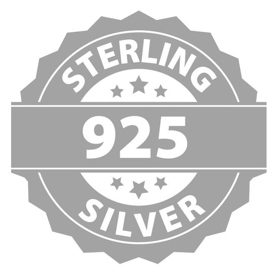 Sceau argenté avec 'STERLING 925 SILVER' en lettres blanches.