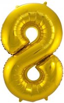 Folie Ballon - Cijfer 8 Goud Met Rietje |Verjaardag/Birthday | Party | Jubileum |
