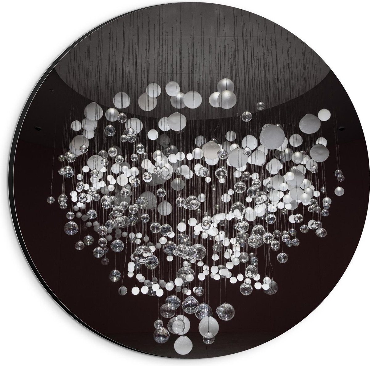 Dibond Wandcirkel - Mega Kroonluchter (zwart/wit) - 20x20cm Foto op Aluminium Wandcirkel (