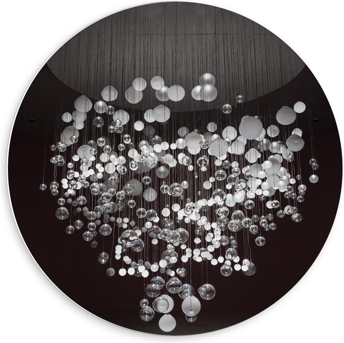 Forex Wandcirkel - Mega Kroonluchter (zwart/wit) - 60x60cm Foto op Wandcirkel (met ophangs