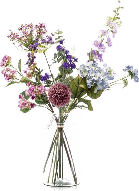 Kunstbloemen boeket - veldboeket van zijden bloemen - droogboeket paars,  lila, blauw,... | bol.
