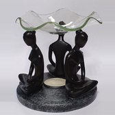 Oliebrander met schaaltje - 3 yoga figuren - zwart