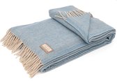 Plaid van Lombarda met visgraatmotief-130x175cm- Lichtblauw denim-made in Italy