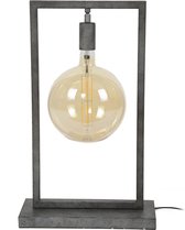 Vintage tafellamp 55 cm met rechthoekig metalen frame zilverkleurig
