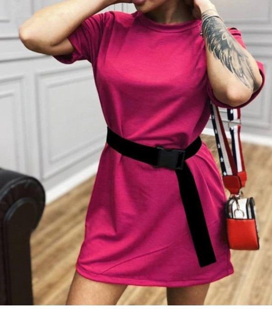 T-shirt jurk kort | roze | maat L | bol.com