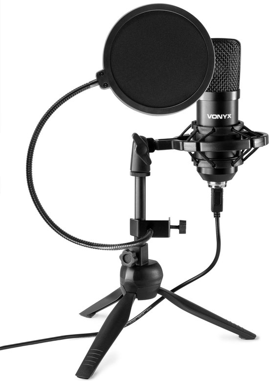 USB microfoon voor pc - Vonyx CM300B - Met tafelstandaard en popfilter -  Zwart | bol.com