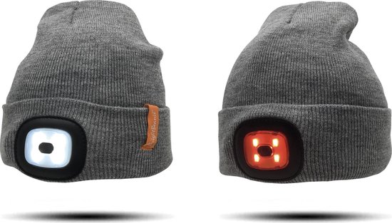 Brightbeanie - Warme muts met twee oplaadbare LED Lampen - voorzien van USB oplaadbaar voor- en achterlicht) - lekker warm - veilig - dus ideaal voor tijdens het fietsen, wandelen, hardlopen of de hond uit laten - BrightBeanie™