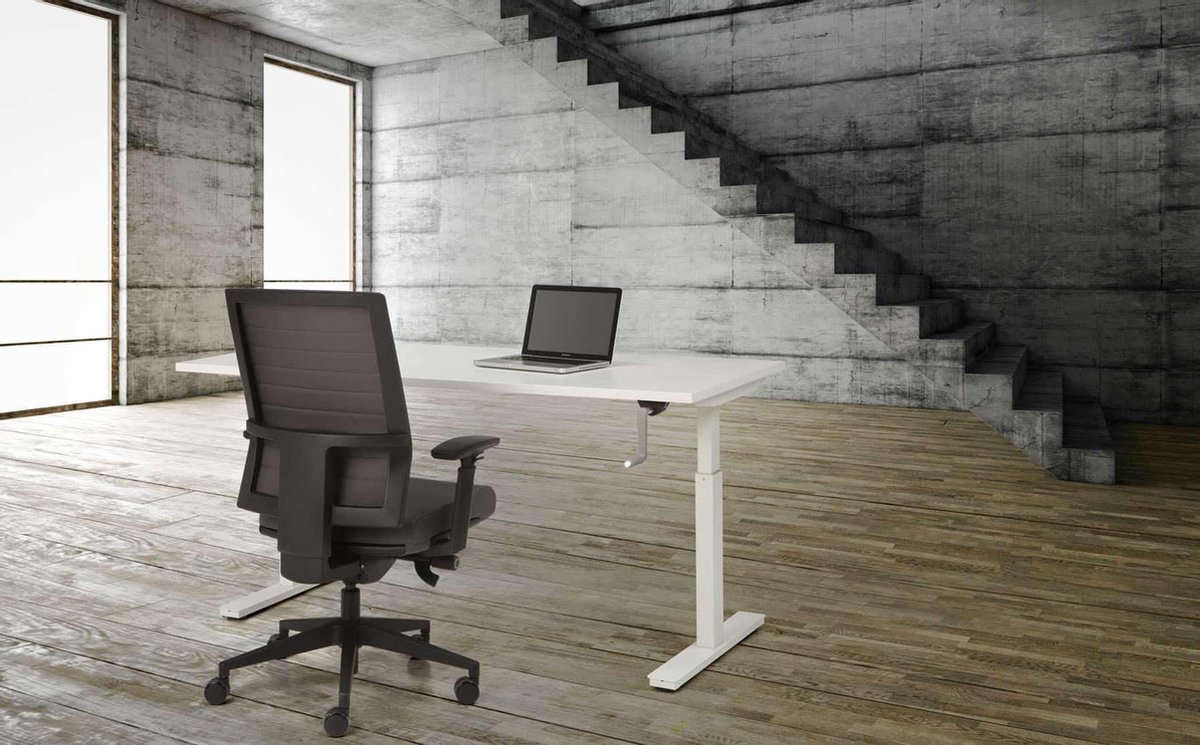 ABC Kantoormeubelen Bureau Teez Slinger zit/zit verstelbaar breed 160CM diep 80CM bladkleur Logan eiken framekleur Antraciet (Ral 7016) Antraciet (Ral 7016)/Logan eiken