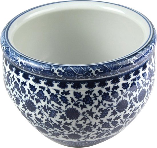 Asian Mix Interior prachtige blauw met witte bloempot 25 x 25 x 19 cm |  bol.com