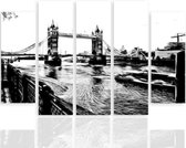 Schilderij , Tower Bridge , Zwart wit ,4 maten , 5 luik , wanddecoratie , Premium print , XXL