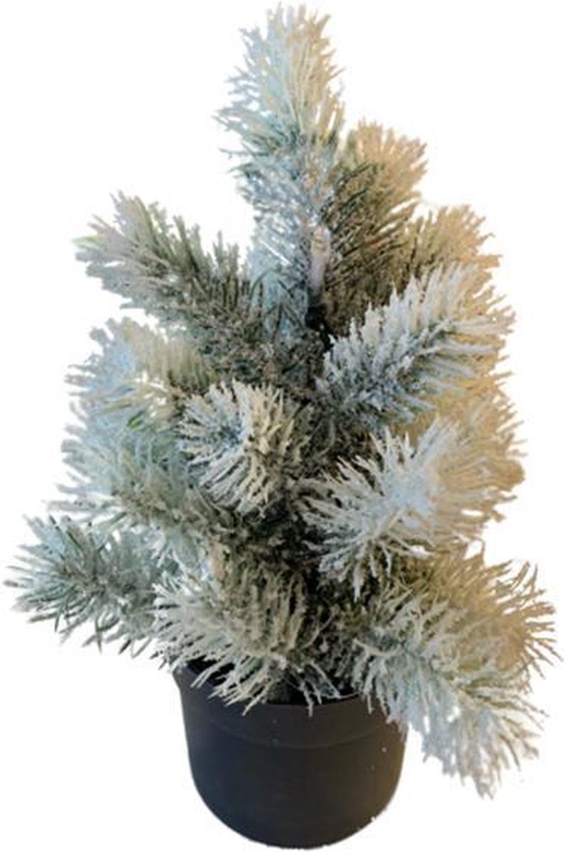 Kerstboompje met LED verlichting - Groen / Wit - Kunststof - h 28 cm