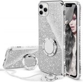 Apple iPhone 11 Back Cover Telefoonhoesje | Glitter | Met Ring Houder | Zilver | TPU Hoesje