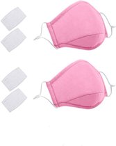 Mondkapje met filter 2 stuks Herbruikbaar gezichtsmasker met filter - Ademend, wasbaar en verstelbaar gezichtsmasker - PLUS X6 PM2.5-filters - Unisex (licht roze)