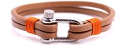 Bracelet FortunaBeads Nautical L4 Acier Cognac - Homme - Cuir - Grand 20cm