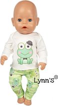 Poppenkleertjes - Outfit voor babypop zoals Baby Born - Lichtgroene pyjama met Kikkers - Shirtje en broekje