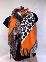 Dames warme lange sjaal met dierenprint oranje