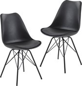 Eetkamerstoel - Set van 2 - Zwart - Gestoffeerde stoel - Modern