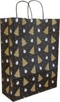 5 Kerst Cadeau tasjes - Papier - Zwart Wit Goud Kerstboom - 32x12x41cm (A3) - Kadotasjes