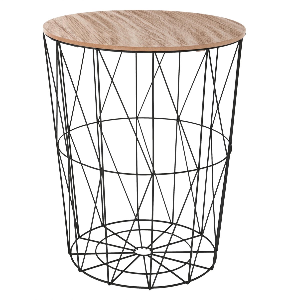 Atmosphera - Bijzettafel Kumi - Zwarte salontafel en opberger - Metaal - Draadmand - Dia 47 cm H 57 cm