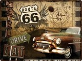 Route 66 Drive & Eat Metalen wandbord in relief 40 x 30 cm